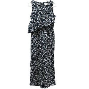 NWT ZARA Girls Navy Blue Floral Jumpsuit with Asymetrical Ruffle- Size 6